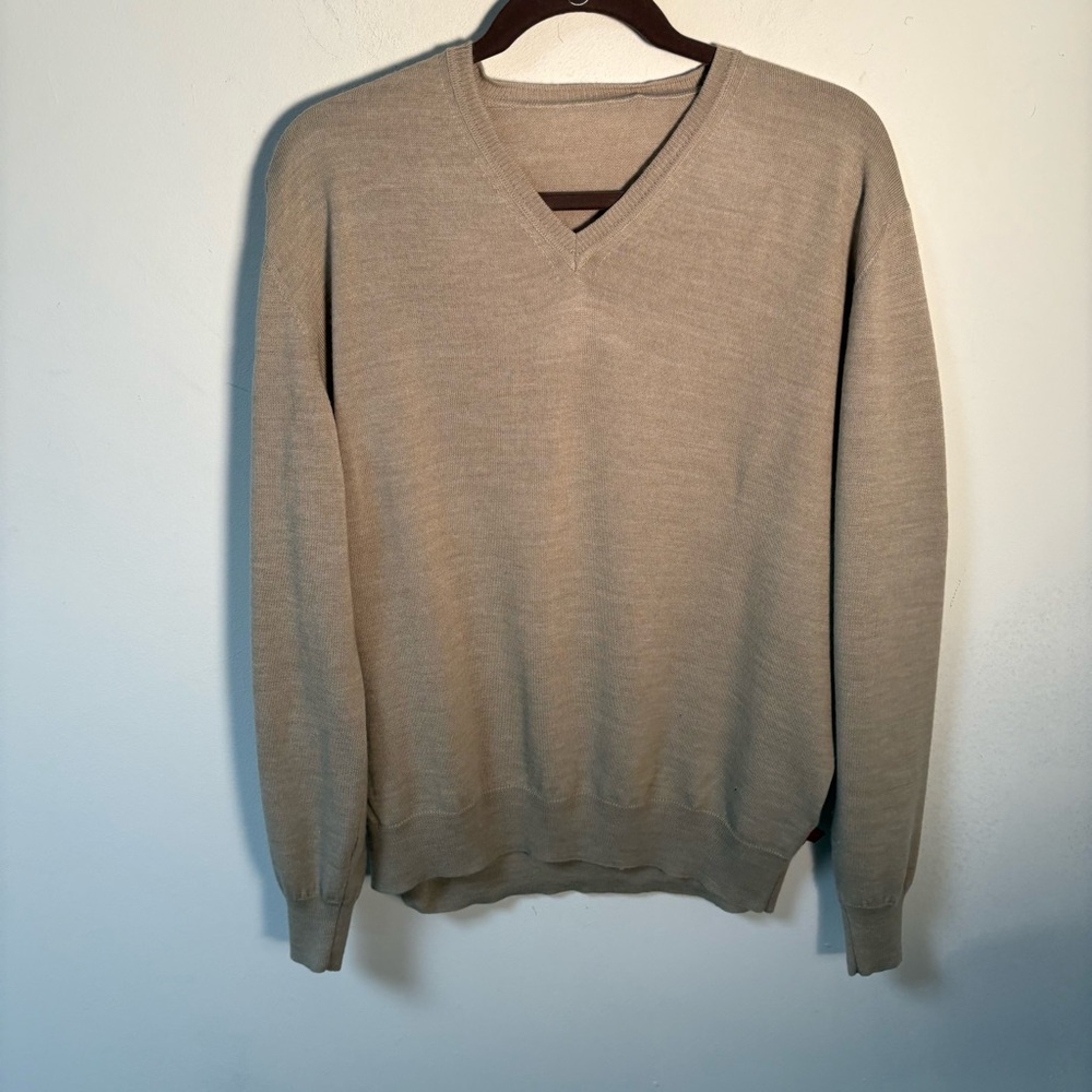 Valentino Jeans Men's Tan V-Neck Sweater Merino Wool XXL